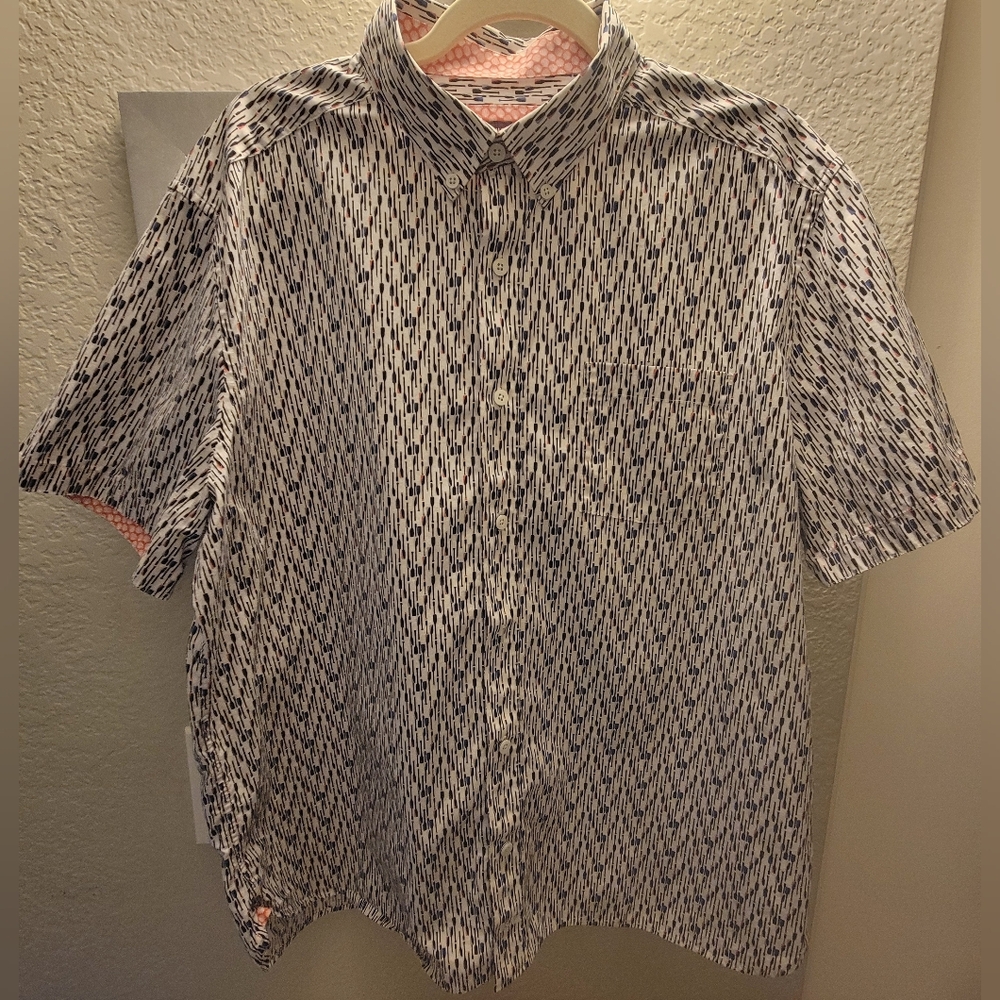 Johnston & Murphy Multicolor Allover Oar Print Button Down Shirt Mens‎ Size XL